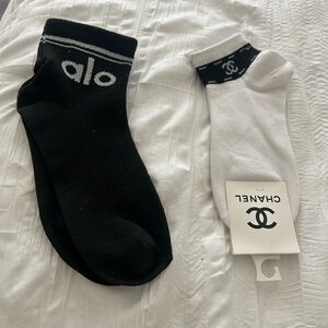Black and White Ankle Socks Set with ALO Yoga Branding